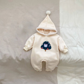 MQTIME  -  Christmas Day Baby Jumpsuit 0-2Y Infant Boys Cute Bunny Embroidery Rompers Toddler Girls Fur Lining Warm Outwear